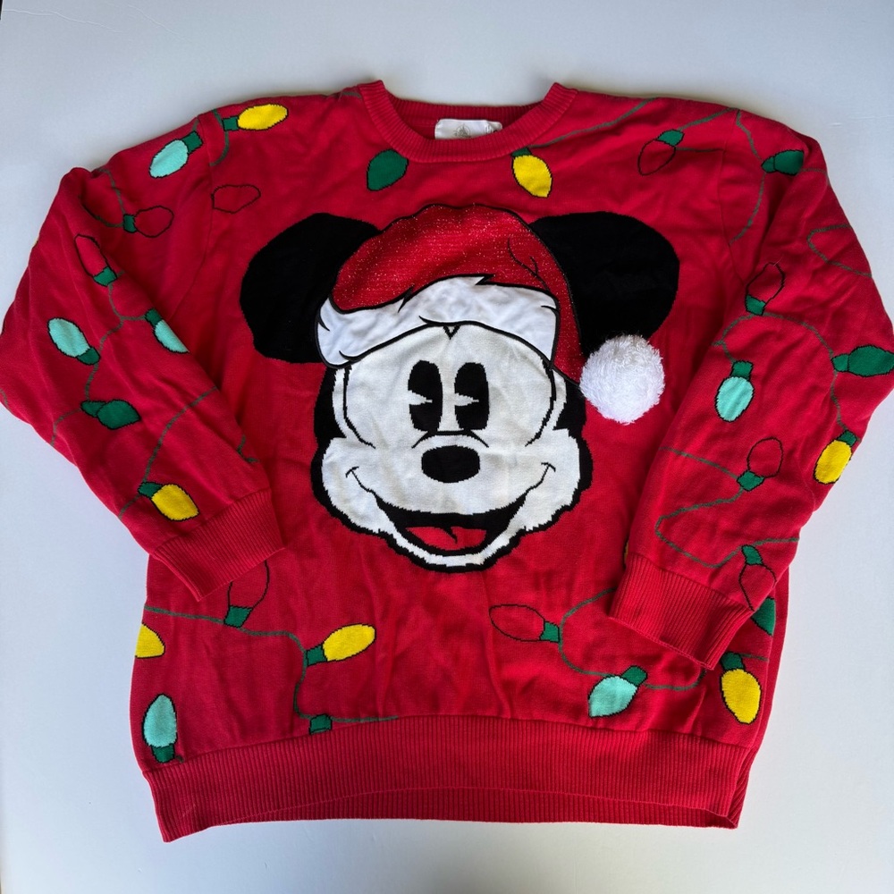 Disney Store Mickey Mouse Christmas Sweater Size 3XL  Red Holiday Bulbs Knit